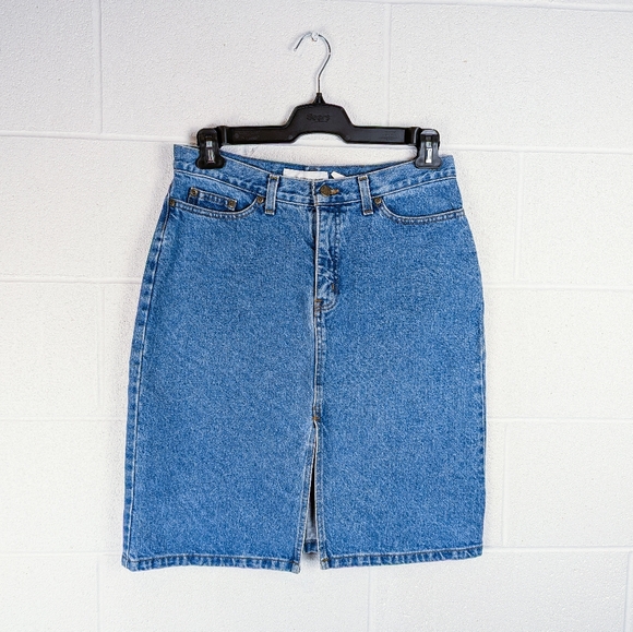 Vintage Dresses & Skirts - VINTAGE Jones New York Sport Denim Skirt Size 10 Medium Large Midi Length Cotton